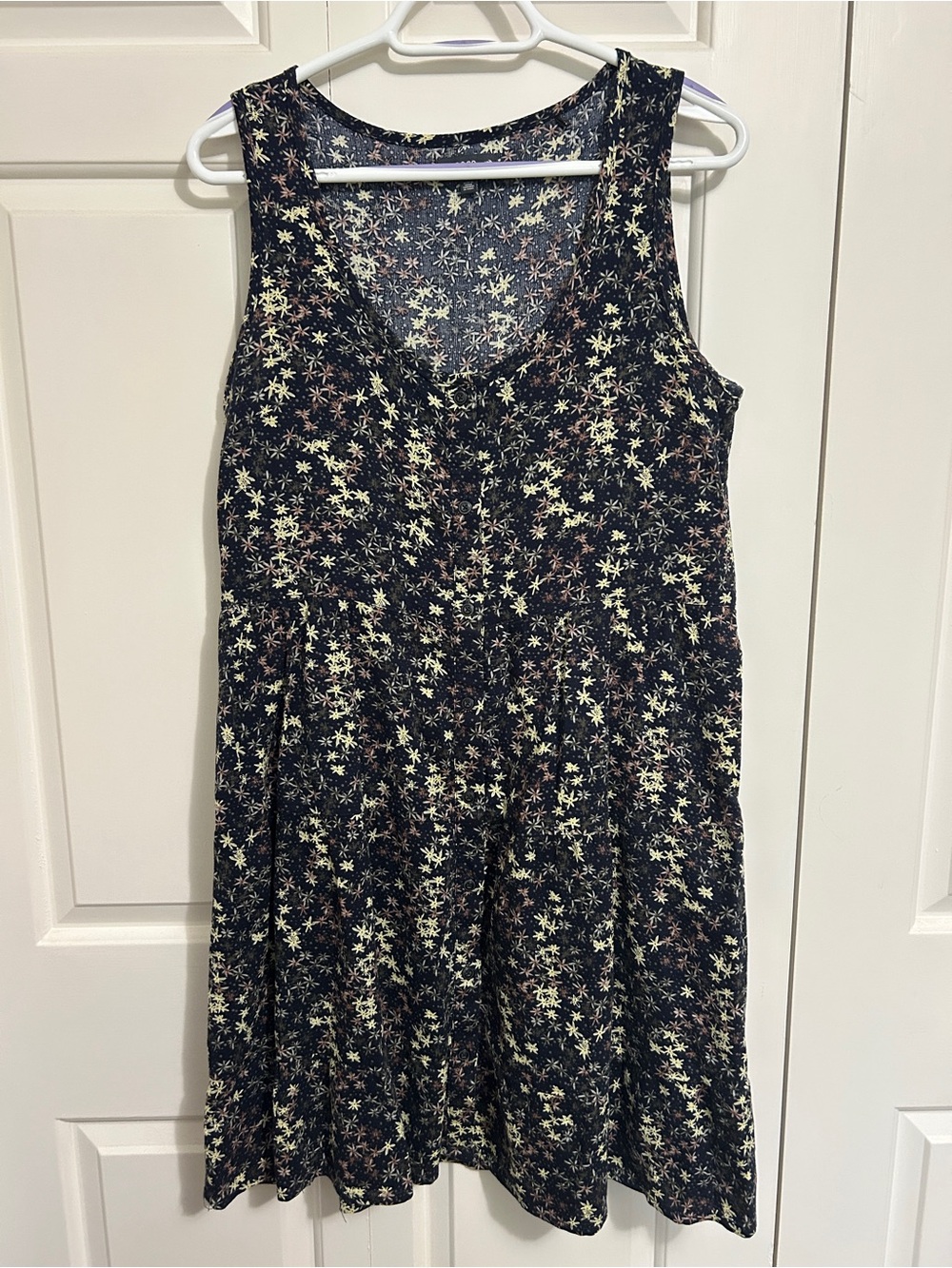 Toad&Co Navy Floral Button-Front Casual Dress with Cream Accents